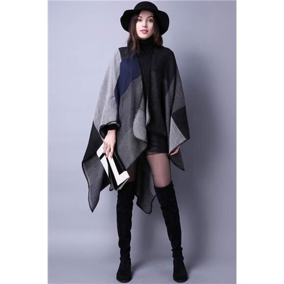 Women's Warm Shawl Wrap – Winter Cape Cardigan Sweater, Open Front Poncho - Picture 3 of 6